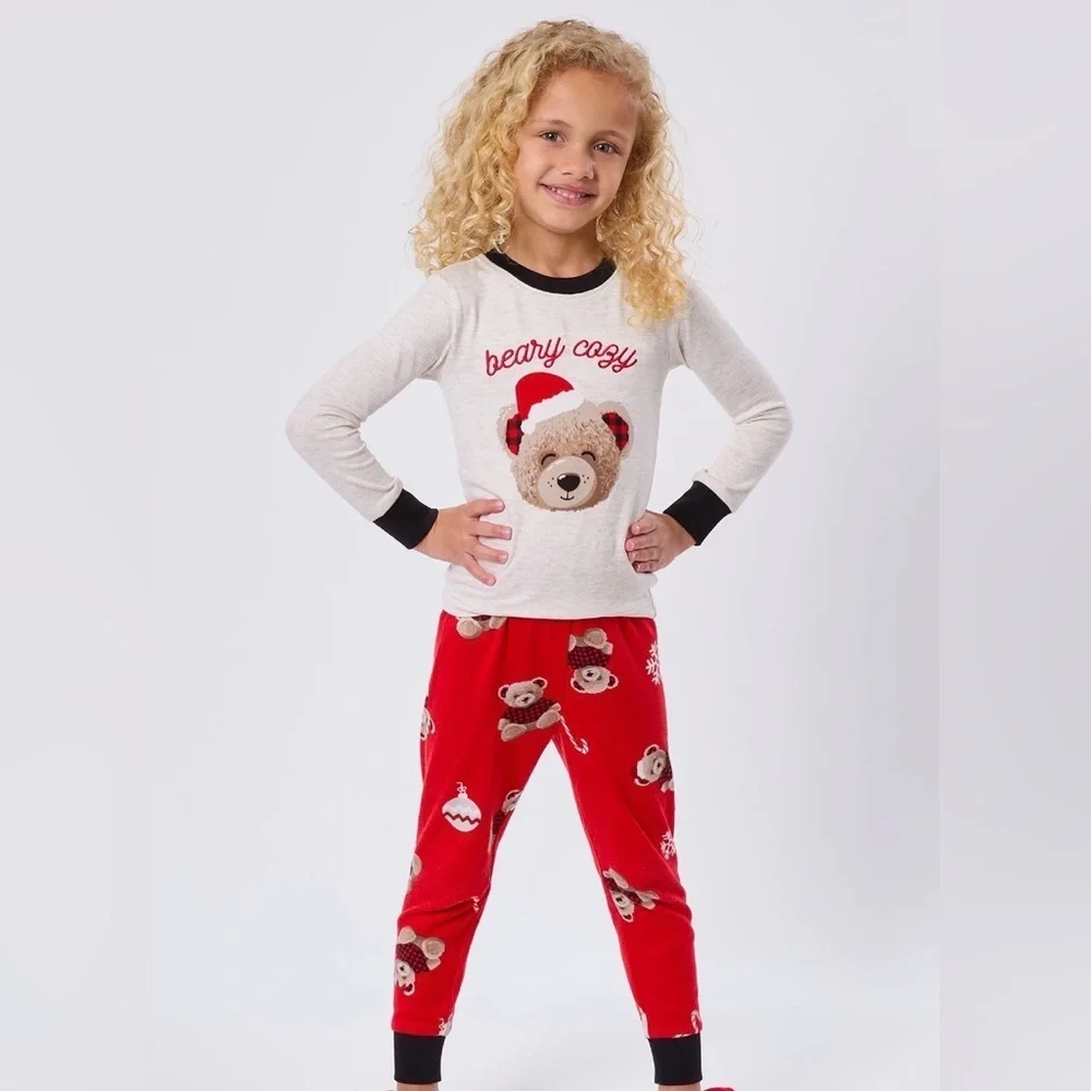 Dearfoams Kids Christmas Bear Pajamas Set Size 12 Unisex Holiday Jammies NWT